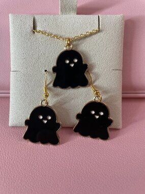 Adorable Black Ghost Earring and Necklace Set
